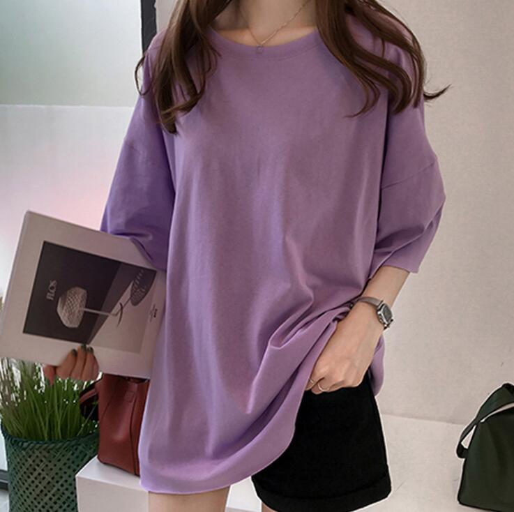 Korean Style Female T-shirt Pure Color M-XL Oversized Women Tops Harajuku Simple Basic Tee Shirt Feminina White Casual O-neck