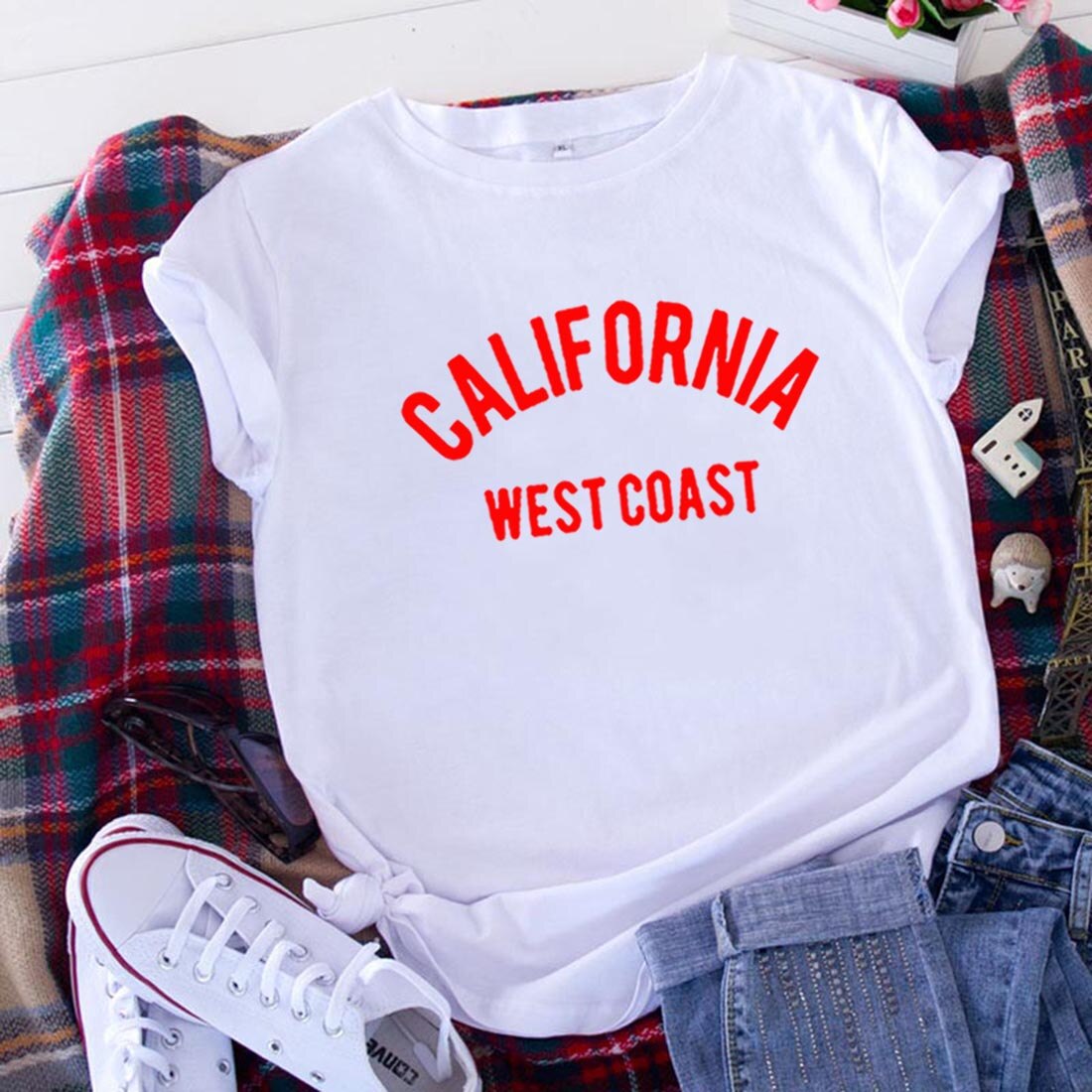 California West Coast Summer T Shirt Women Short Sleeve