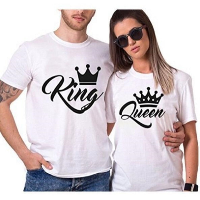 King Queen Couples T Shirt Crown Printing Couple Clothes Summer Women Man T-shirt Casual O-neck Loose Lovers Tee Shirt Tops