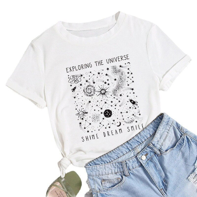 Universe Space Stars Print Short Sleeve Oversized Tshirts