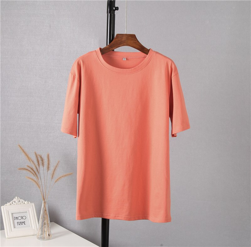 WYWM Summer Women Basic Loose T Shirt Solid Color Oversized Cotton Harajuku Short Sleeve Knitted Tees Korean Casual Female Tops