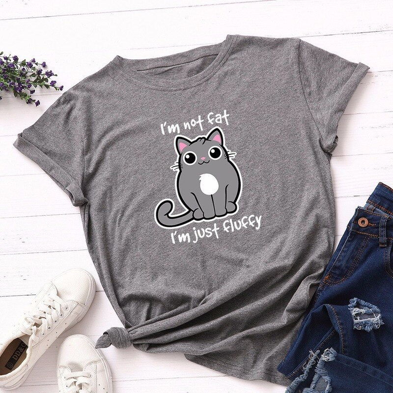 Summer Fashion Women T-shirt Cotton Cute Cartoon Fat Cat