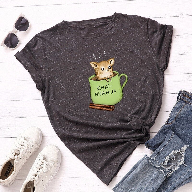 Women T-Shirt Summer Cotton Short Sleeve Cartoon Cute Dog