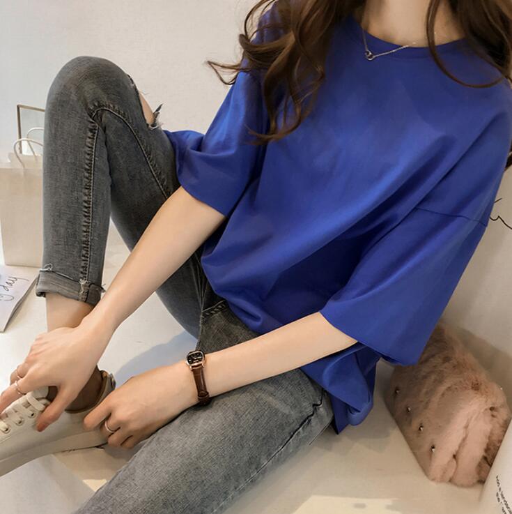 Korean Style Female T-shirt Pure Color M-XL Oversized Women Tops Harajuku Simple Basic Tee Shirt Feminina White Casual O-neck