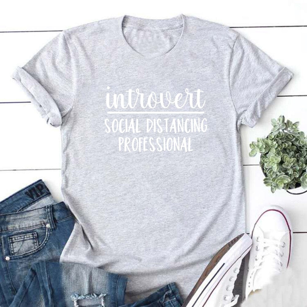 Introvert Social Distancing T Shirts Women Cotton Short