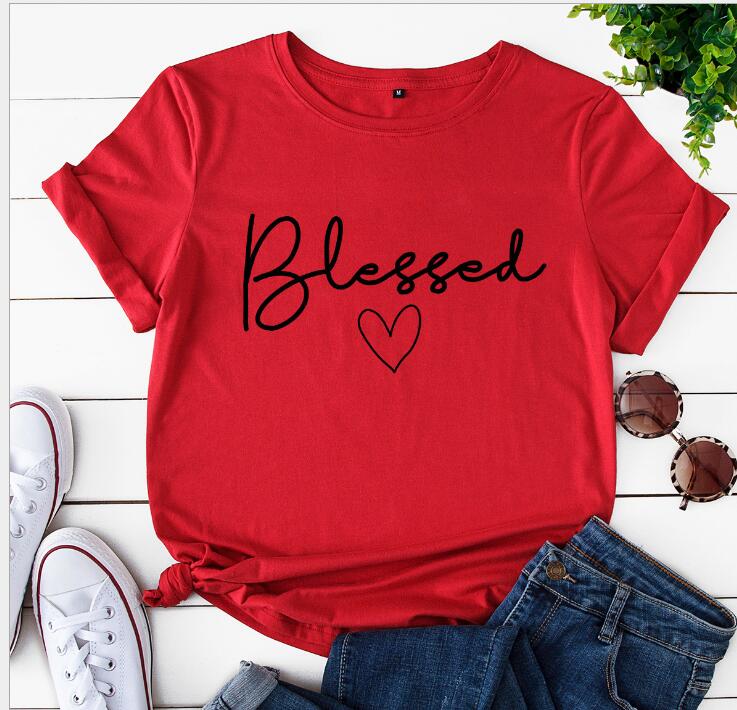 Blessed Heart Printing T-shirts Women Summer Clothes Vogue