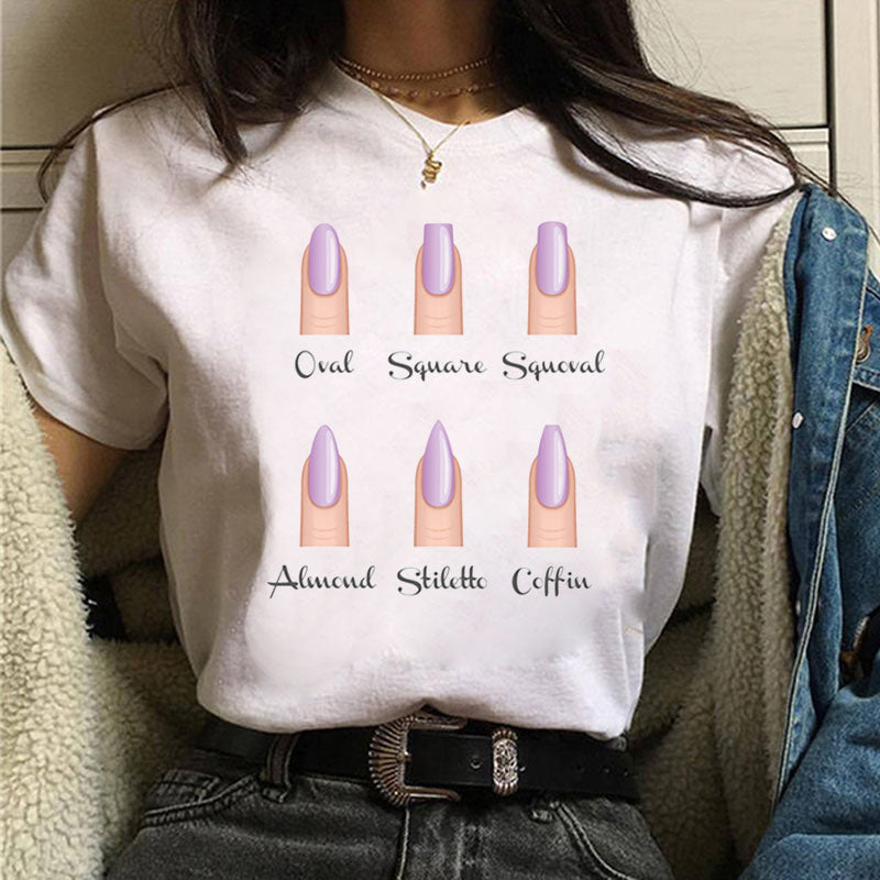 Women T Shirt Personality Nail Art Print Tshirt Fun Summer