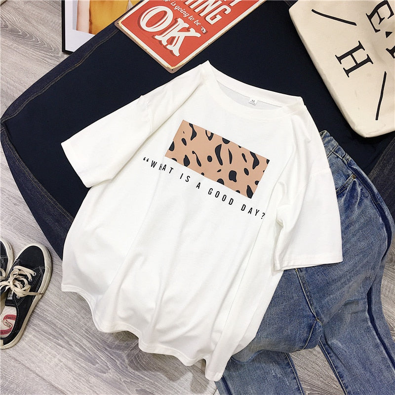 Hirsionsan Leopard Print T shirts Women 2019 Spring Summer Hot Tees Casual O-Neck Short Sleeve Harajuku Cool T-shirt Female Tops