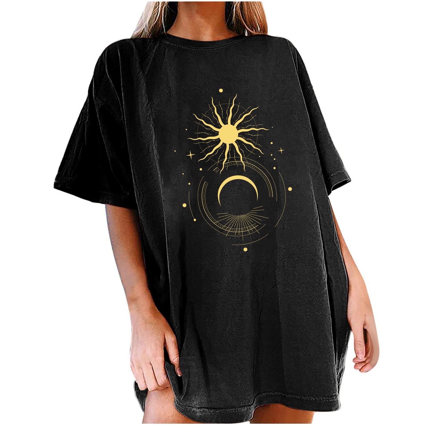 Drop Shoulder Women T Shirt Golden Moon