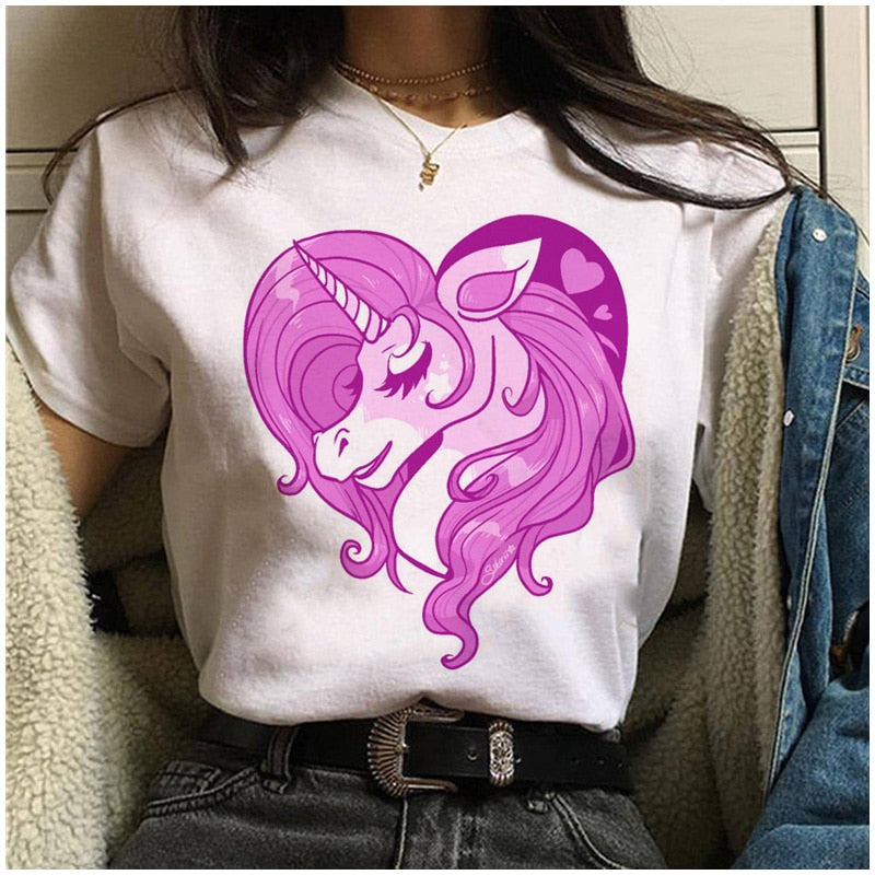 unicorn harajuku women kawaii cartoon funny ulzzang 90s streetwear tshirt korean style grunge female Casual t-shirt clothing