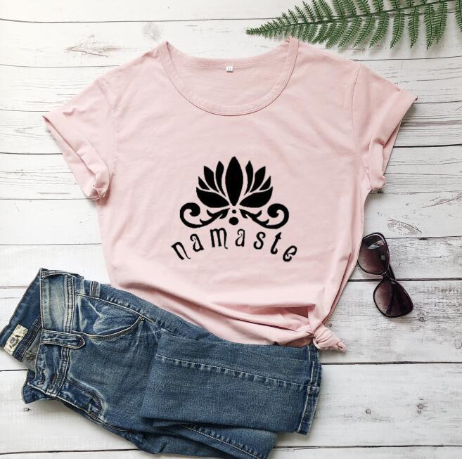 Cotton Women T Shirt Namaste Lotus Printed Tshirt Ladies