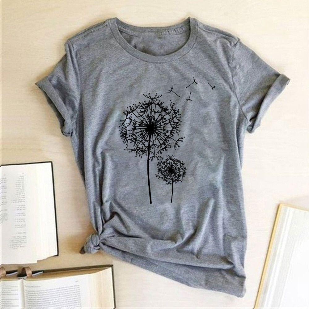 Dandelion Printed T-shirts Women T Shirt Summer