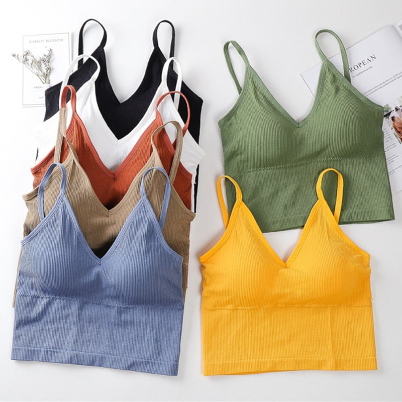 Sexy Crop Tops Women Sling Vest Deep-V Lingerie with Padded