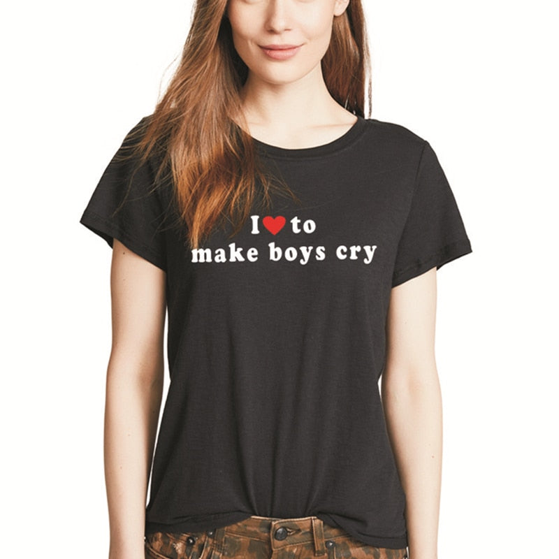 Summer t-shirt with slogans I LOVE TO MAKE BOYS CRY