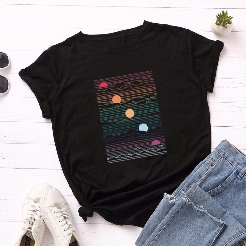 Summer Women tshirt Cotton Plus Size 5XL Casual Fashion Short Sleeve Sunrise Graphic Print t shirt Funny Women Tee Tops