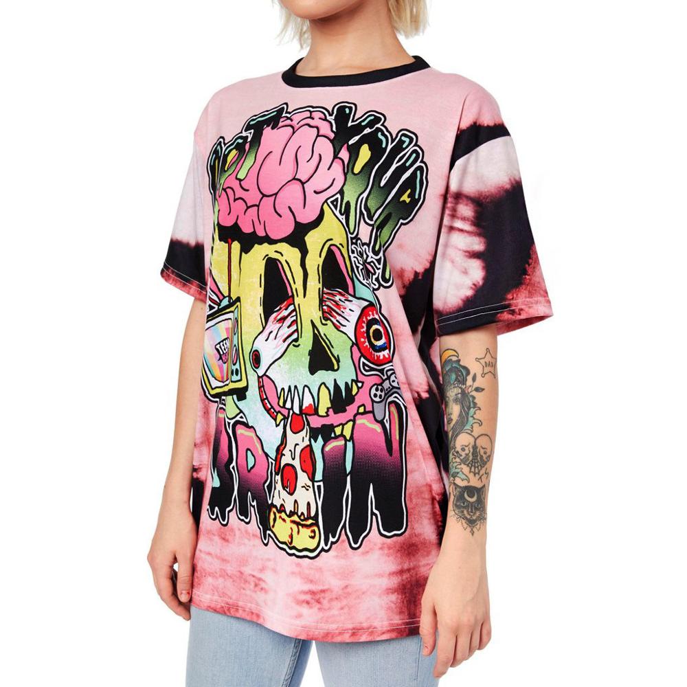 New Halloween Hipster Teen Boys Girls summer t-shirt Tie-Dyed Streetwear Rot Your Brain Letters Printed Skulls T Shirts