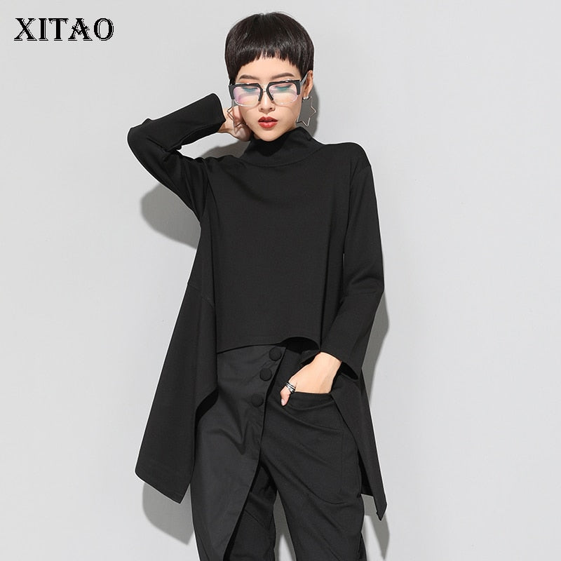 Vintage Black Turtle Neck T Shirt Women Plus Size Kawaii