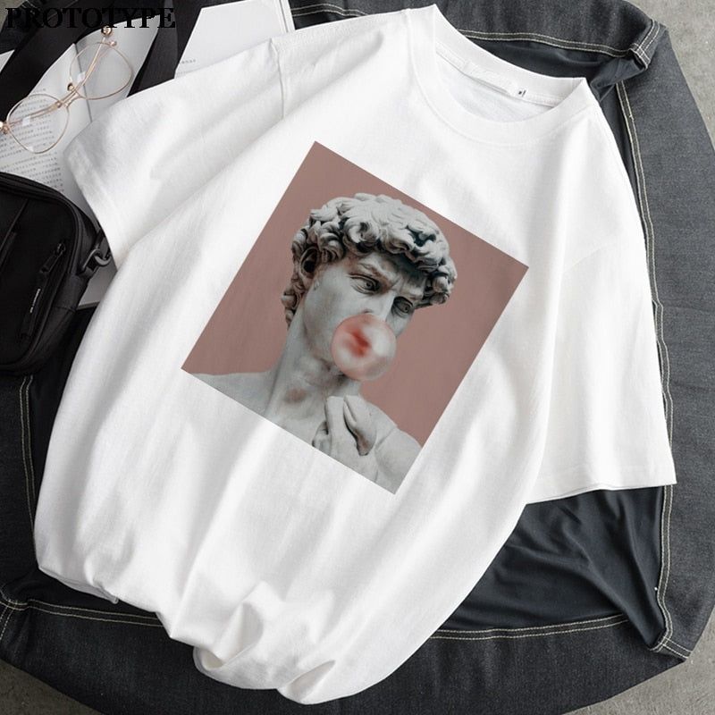 Women T-Shirt Monla Lisa Printed t-shirt Female Ulzzang Aesthetic T-Shirts with short sleeve Harajuku Tops Oversized t-shir