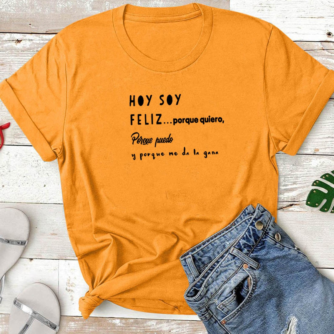 Hoy Soy Feliz Funny T Shirts Women Short Sleeve O-neck Cotton Harajuku Tee Shirt Femme Casual Tshirt Women Loose Camiseta Mujer