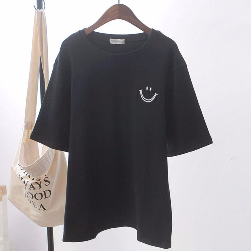 t-shirt Top T Shirt Women Tshirt Loose Smile White Short Sleeve Girls New Woman Generation WBXT211