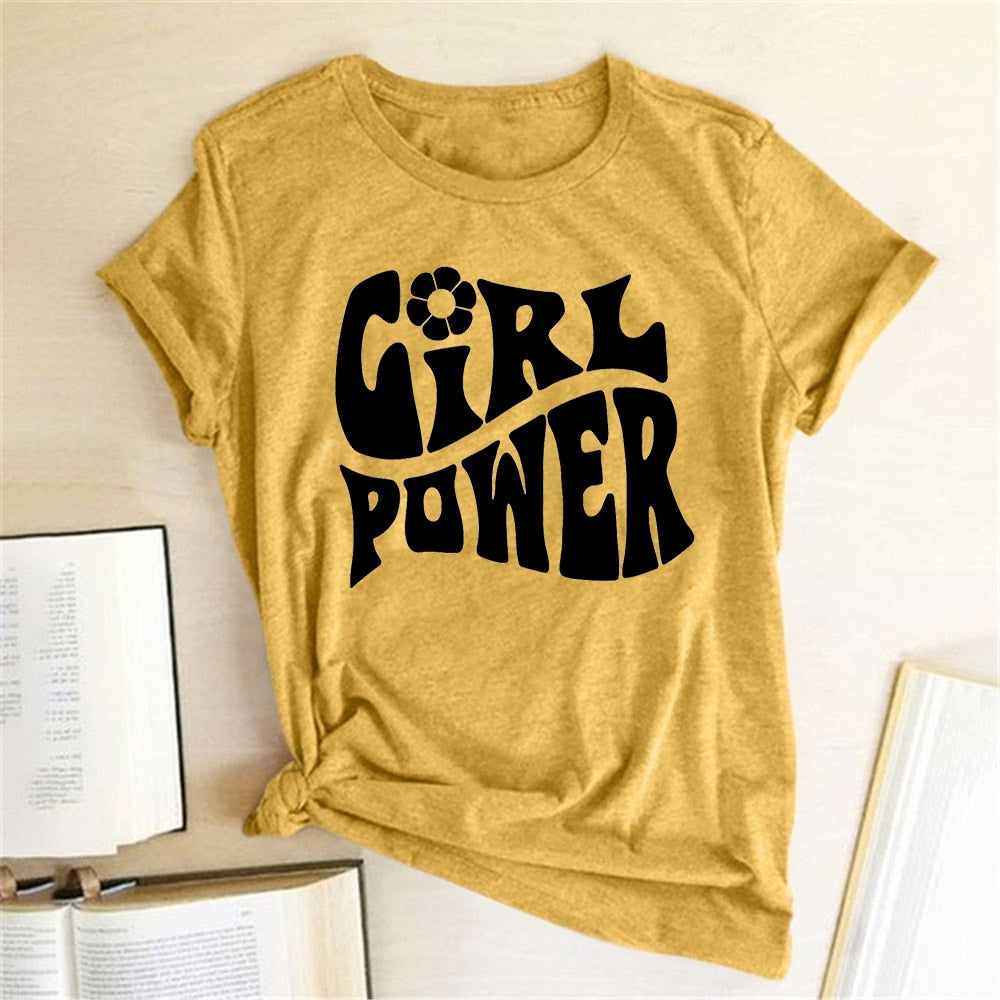 Harajuku Tees Tops Girl Power Letter Print T Shirt Women Short Sleeve Crewneck Summer Fashion Clothes Women T Shirt Ropa Mujer