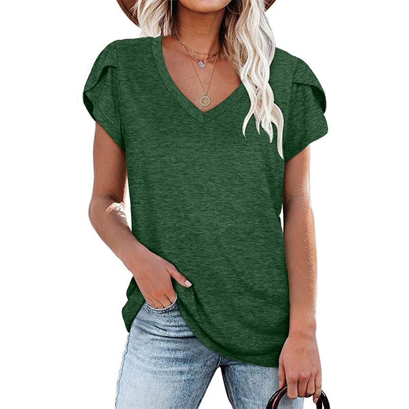 Fashion New Women T-Shirt Elegant Solid Color Ladies Tee