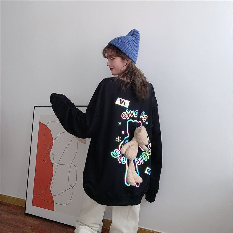 Women Child Harajuku Hip Hop Ins Reflective Back Korean Bear