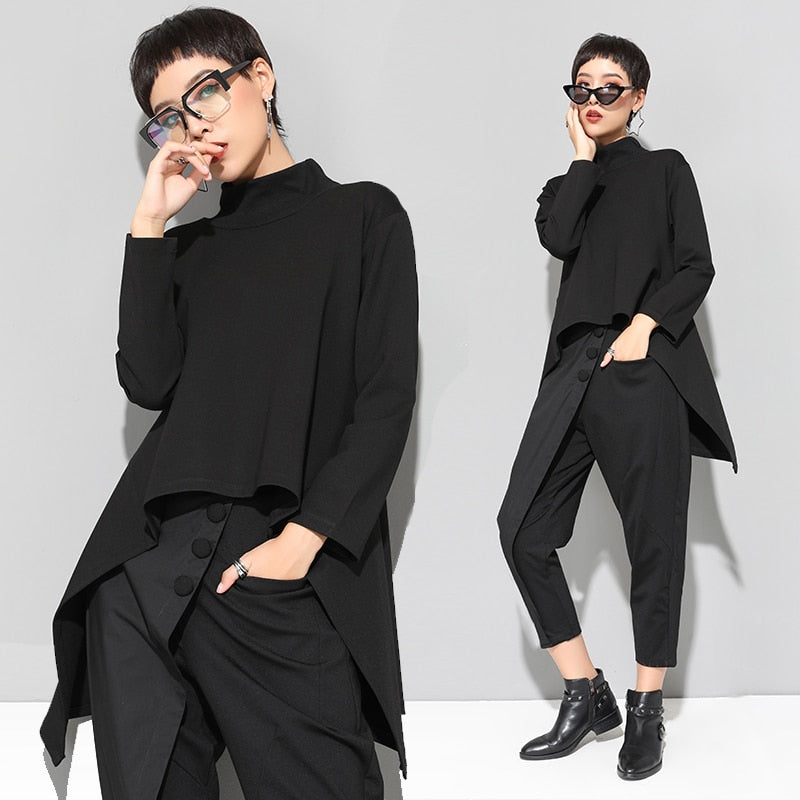 Vintage Black Turtle Neck T Shirt Women Plus Size Kawaii