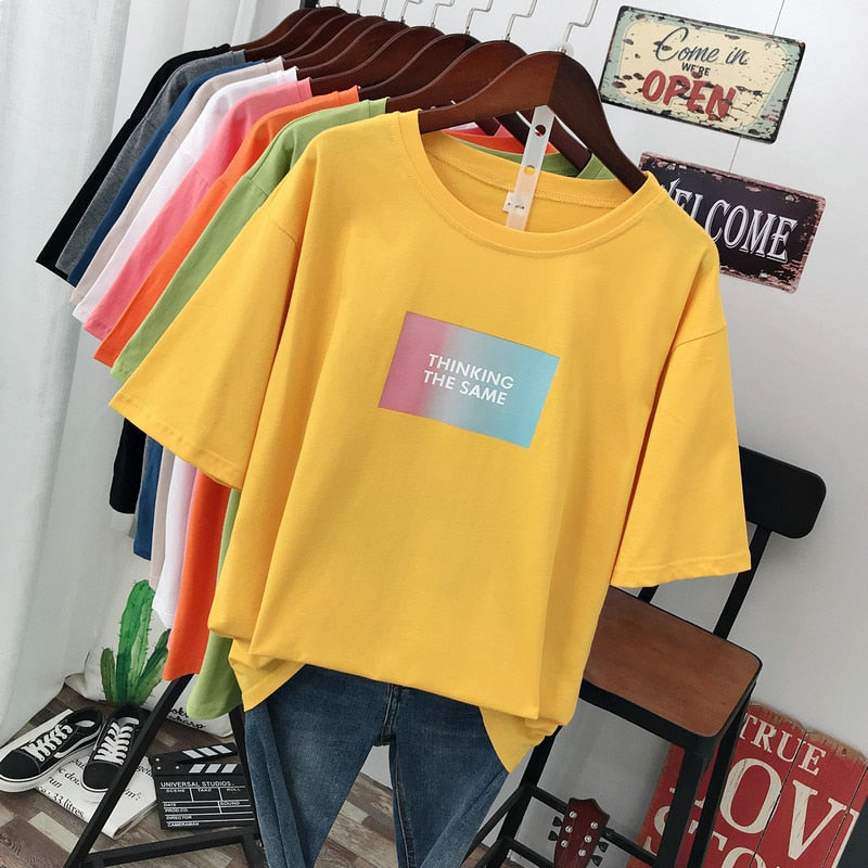 Large size summer 2021 new street fashion Casual Women's T-Shirt loose Short sleeve Pullovers 100% cotton Letter printing Tops