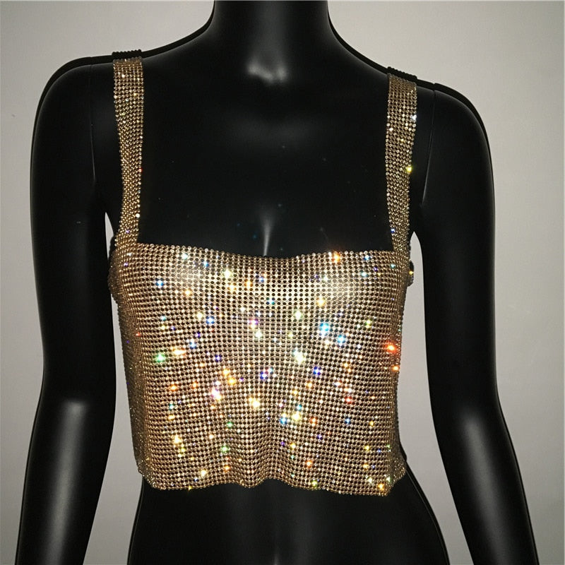 Glitter Nightclub Backless Rhinestone Tank Top Metal Crystal