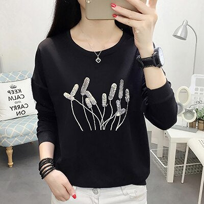 Spring Plus Size Sweatshirt Women Cartoon Character Embroidery