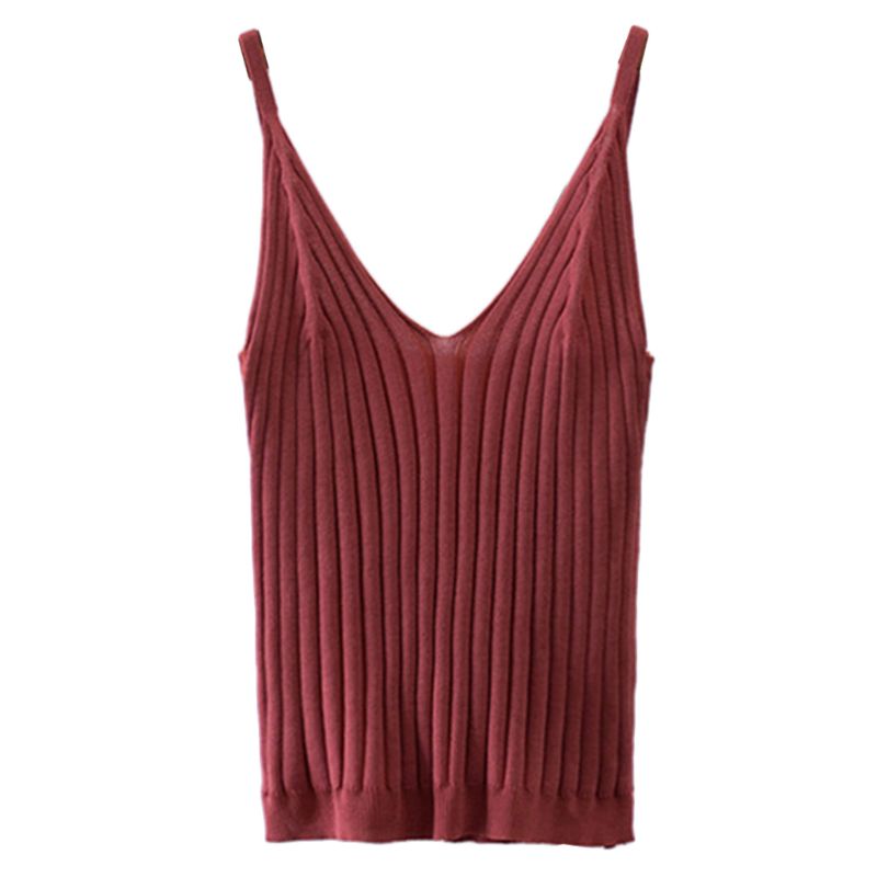 Women Sexy Sleeveless Crop Tank Top Ribbed Knitted Strap