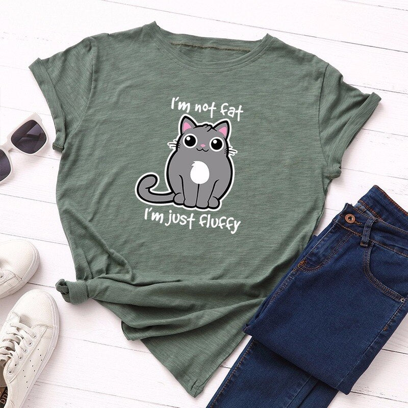 Summer Fashion Women T-shirt Cotton Cute Cartoon Fat Cat