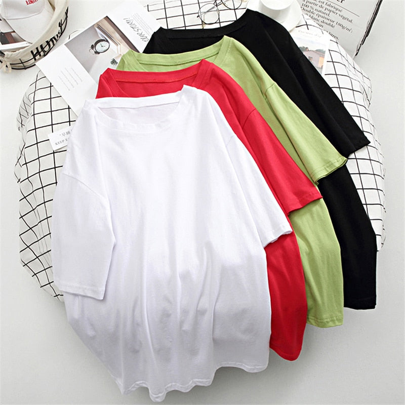 Basic Cotton T Shirt Women Summer New Oversized Solid Tees