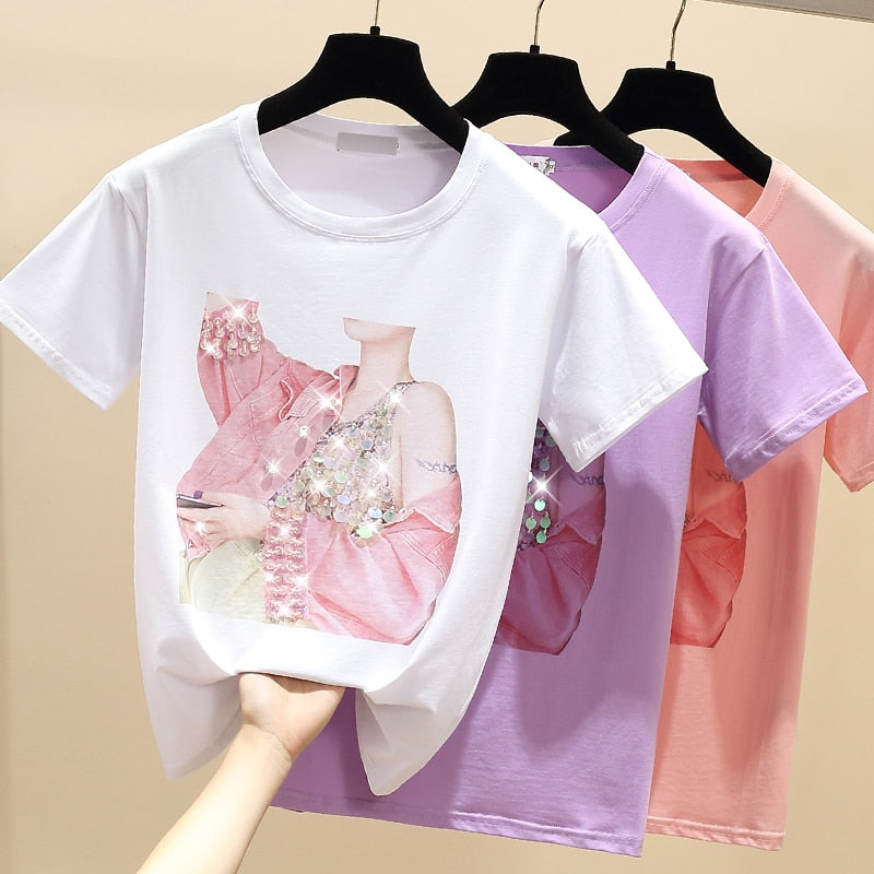 Summer Short Sleeve T shirt Women Tops Purple