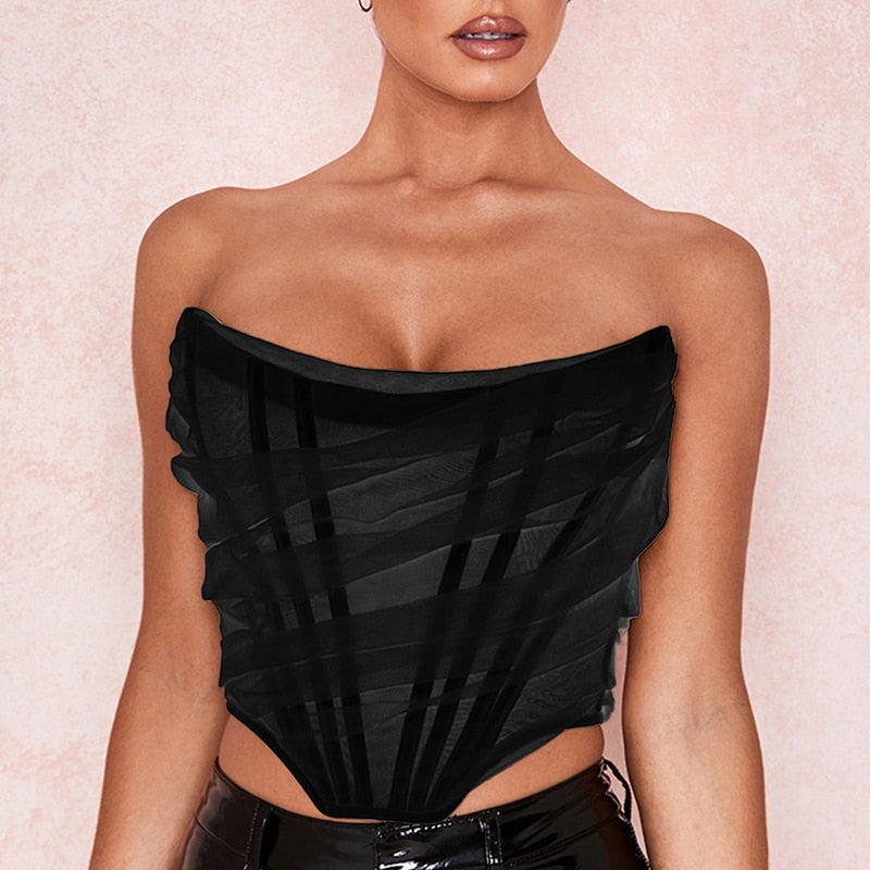 Sexy Corset Top Women Sleeveless Off Shoulder Boned Cropped