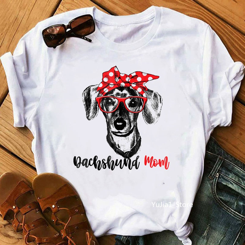 Women tshirt 2020 vintage Dachshund MOM print t-shirt women vogue summer white t shirt dog lover friends gift tops clothes