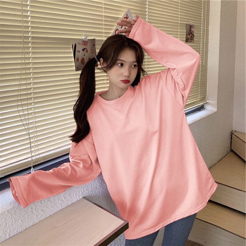 Summer 2021 new women's Fashion Top plus size Korean O-neck long sleeve purple T-shirt