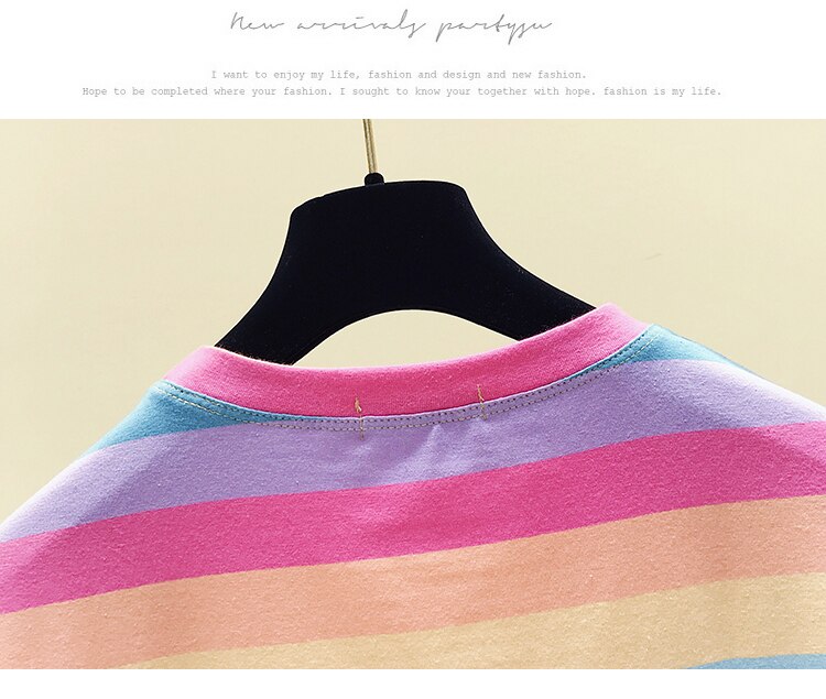 Girls Rainbow Striped Cotton Tshirt Women Tops Fashion