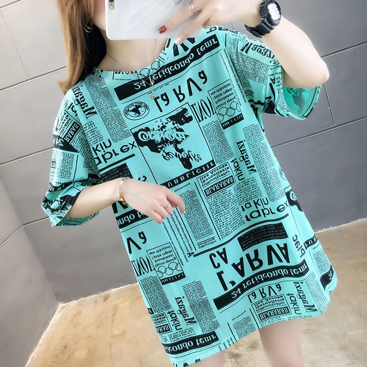 Plus Size Graphic Tee Shirts Female Summer Loose Short Sleeve Letter Print Korean T-shirt Women Oversize Harajuku Hip Hop Tops