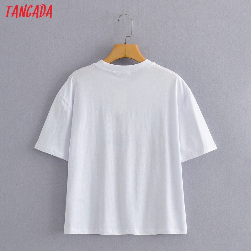 Women Print Cotton T Shirt Short Sleeve O Neck Tees Casual Tee