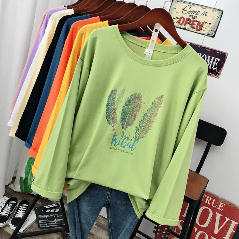 Plus Size Spring fashion Casual women Long sleeve T-shirt