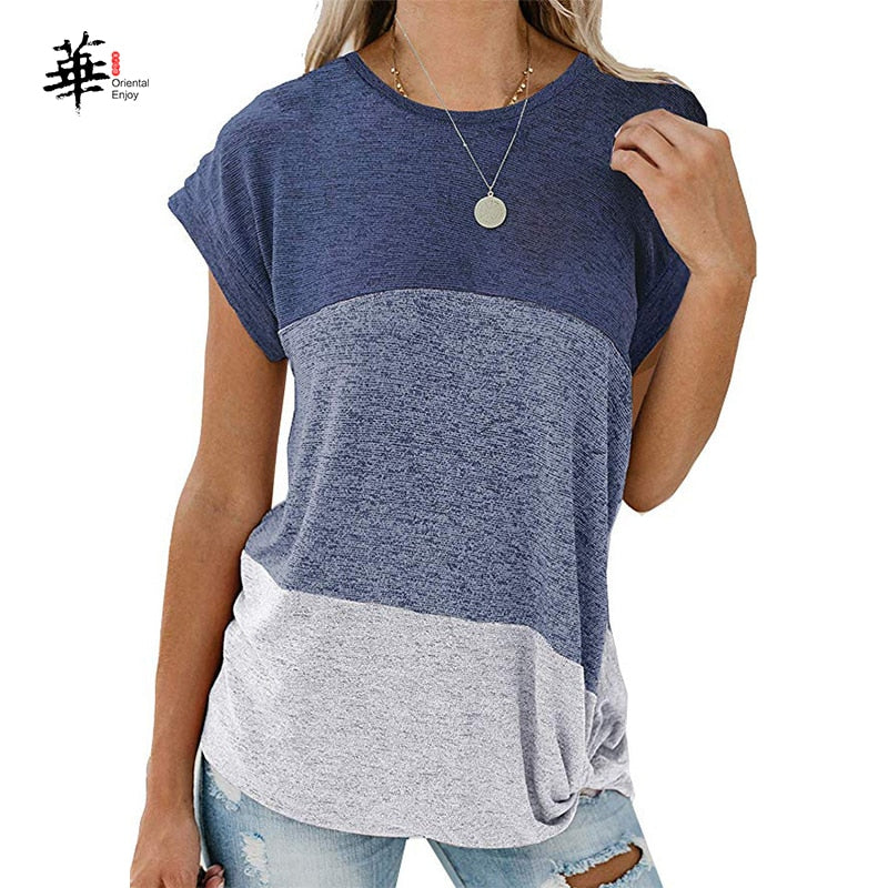 Ladies T-Shirt Women Plus Size Casual Cotton Loose O-Neck Bat Sleeve Splice Summer Tops Fashion T-Shirt