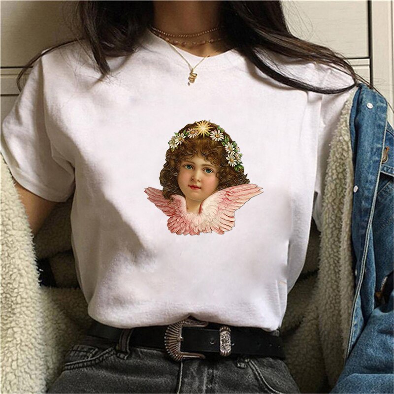 Cupid Angel Print T shirt Women Summer Cartoon Clothes