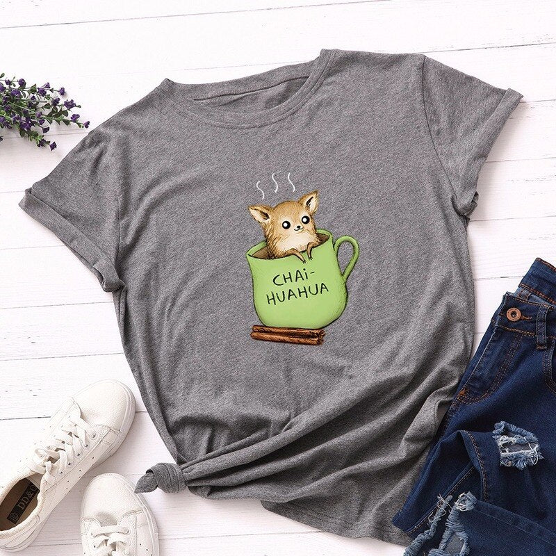 Women T-Shirt Summer Cotton Short Sleeve Cartoon Cute Dog