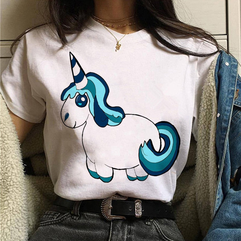 unicorn harajuku women kawaii cartoon funny ulzzang 90s streetwear tshirt korean style grunge female Casual t-shirt clothing