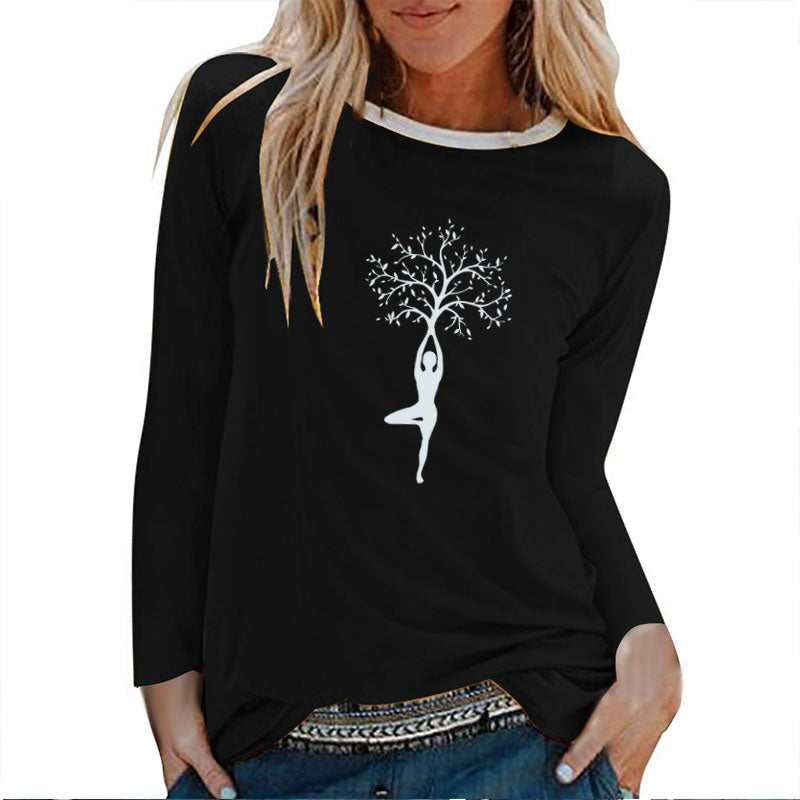 Lady Tree Print Long Sleeve T-shirts Women Autumn Winter Shirts