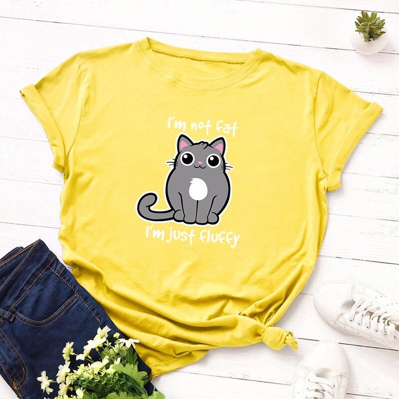 Summer Fashion Women T-shirt Cotton Cute Cartoon Fat Cat