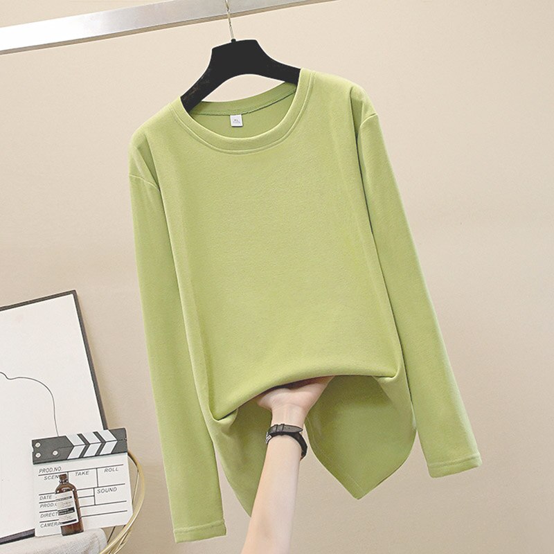 OUSLEE Cotton Long Sleeve T Shirt Women Casual Basic Women's T-shirts Solid Colors Top Female Fashion Korean Tee Shirt Plus Size