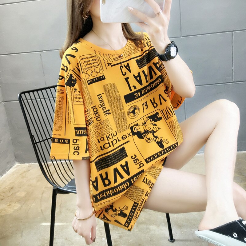 Plus Size Graphic Tee Shirts Female Summer Loose Short Sleeve Letter Print Korean T-shirt Women Oversize Harajuku Hip Hop Tops